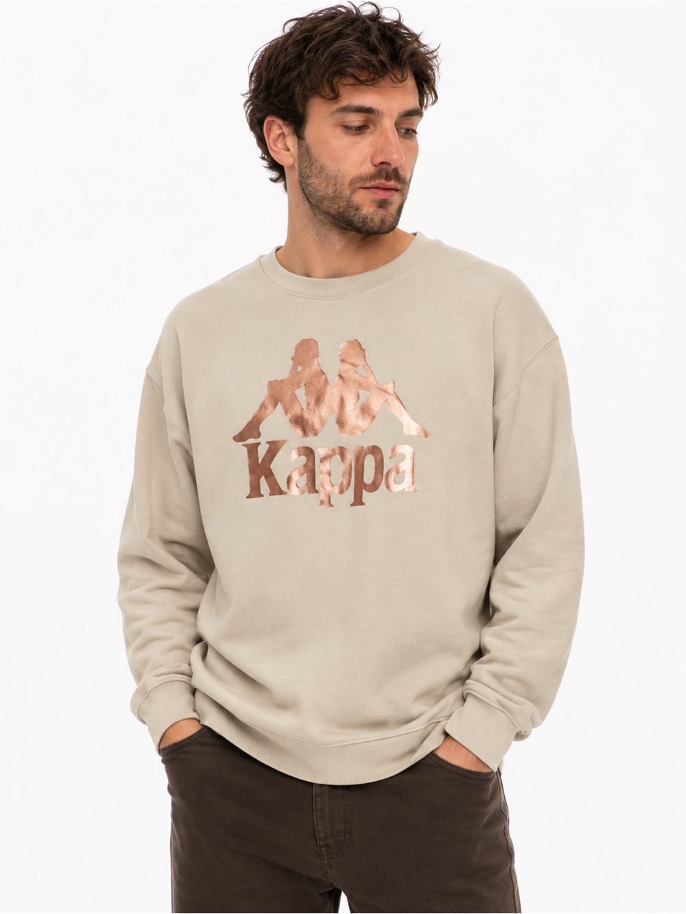 Kappa XL Cream Rose Gold Metallic Logo Crewneck Sweatshirt